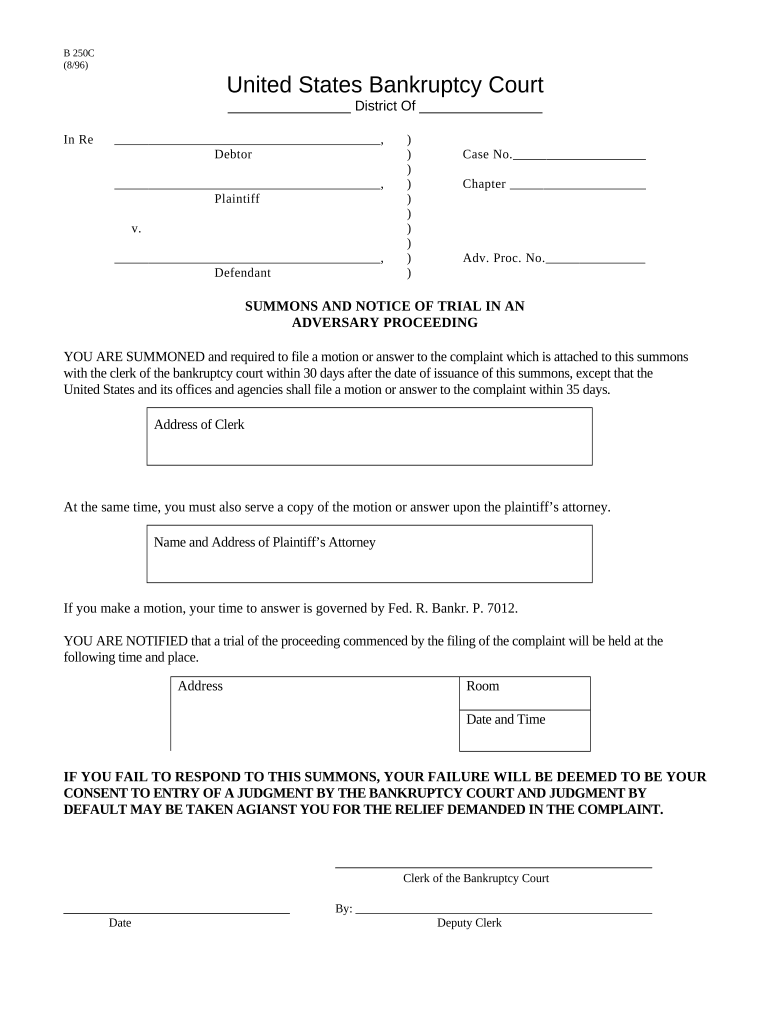 Summons Notice  Form