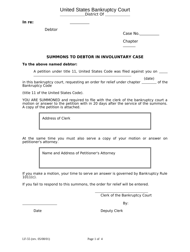 Debtor Case  Form