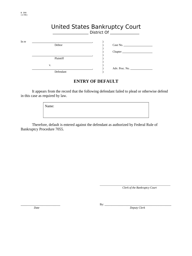 Entry of Default B 260  Form