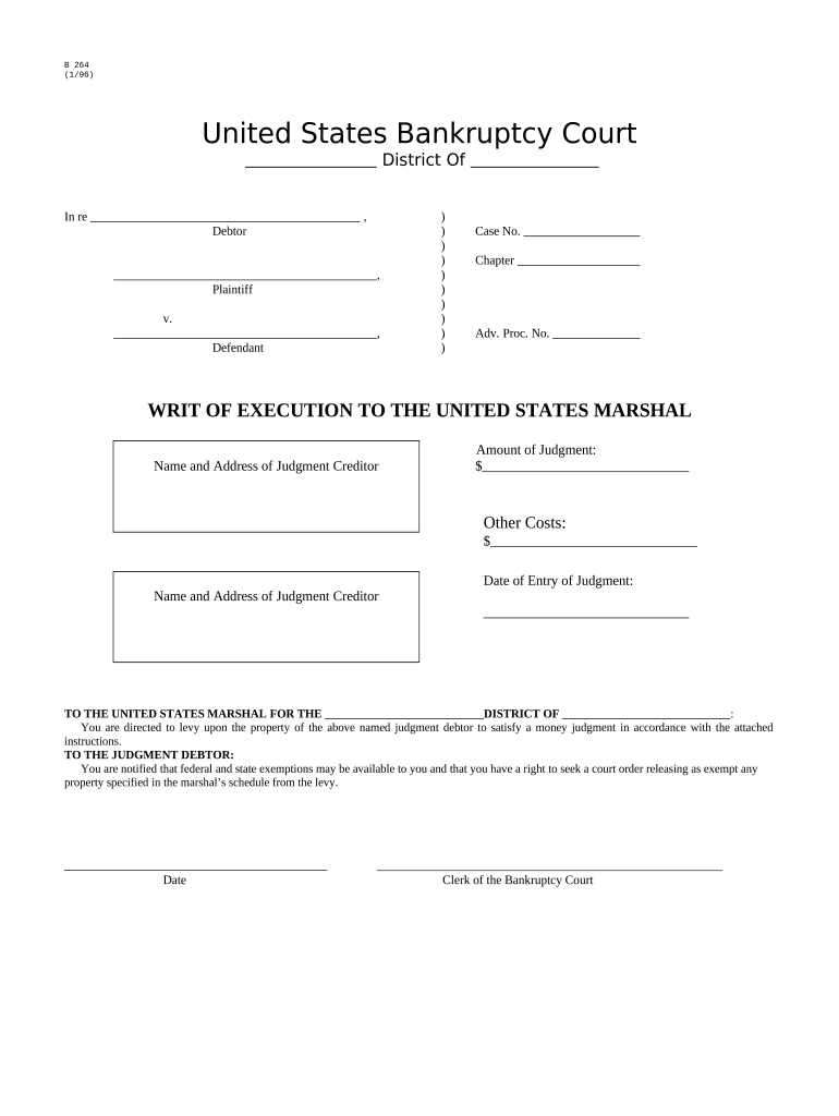 Fill and Sign the Writ of Execution to the United States Marshal B 264 Form