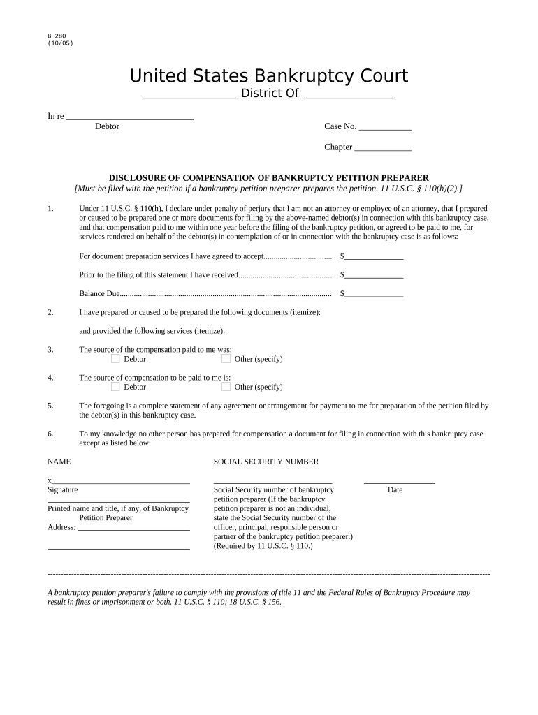 Bankruptcy Petition Preparer  Form