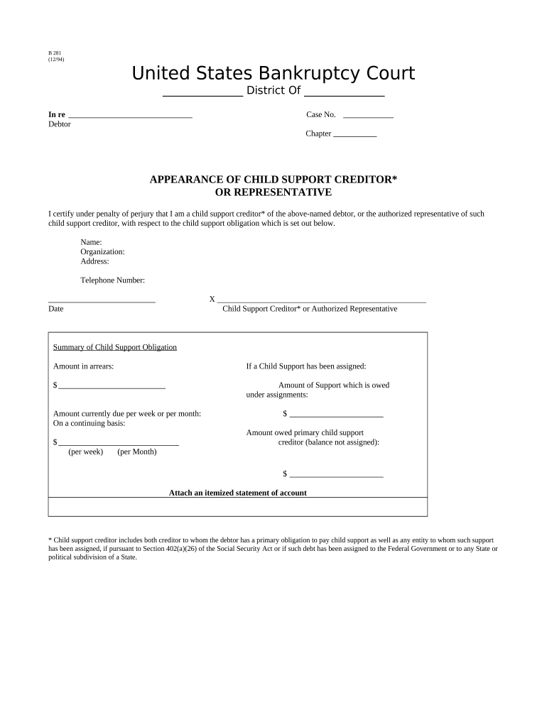 Appearance Child Support  Form