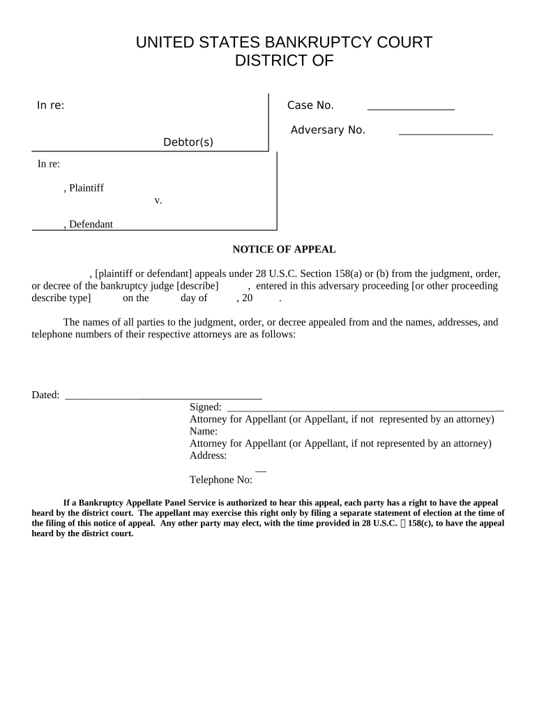 Bankruptcy Appeal  Form