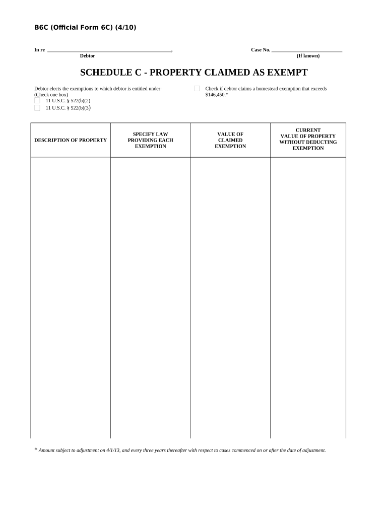 Property Claimed Exempt  Form