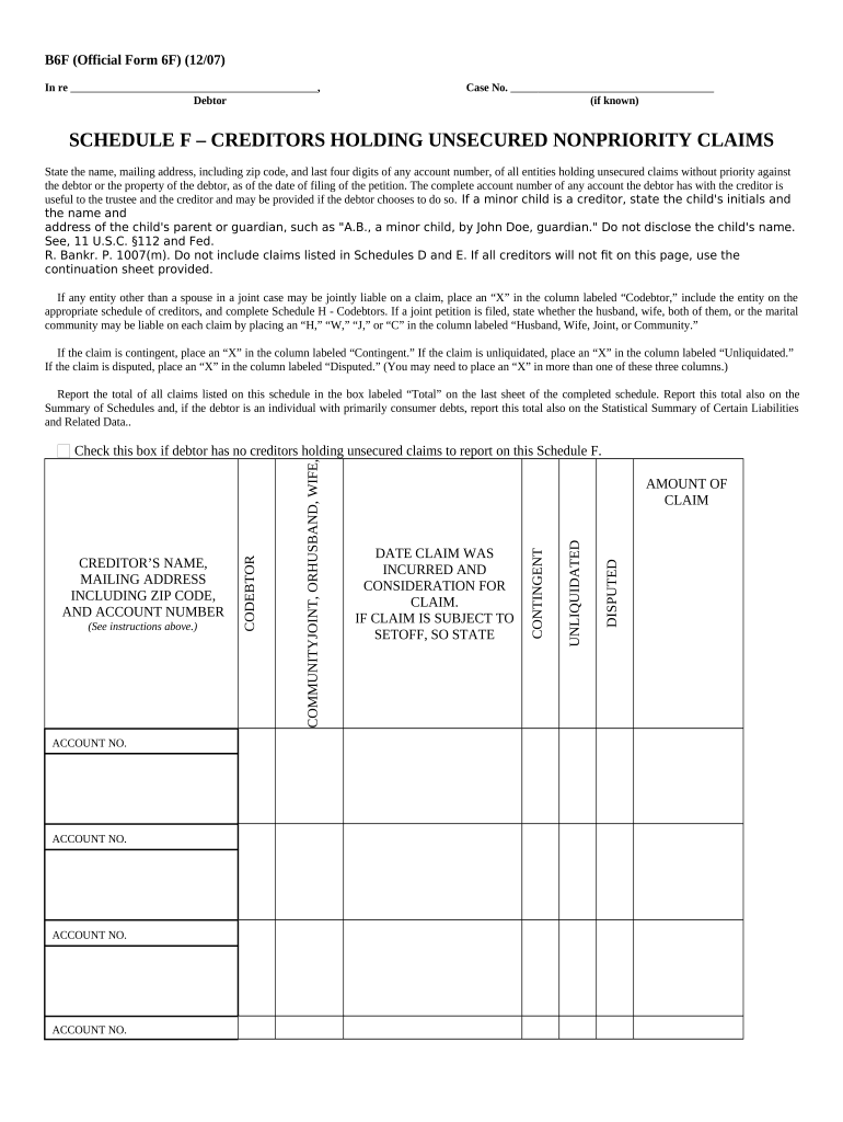 Unsecured Claims  Form