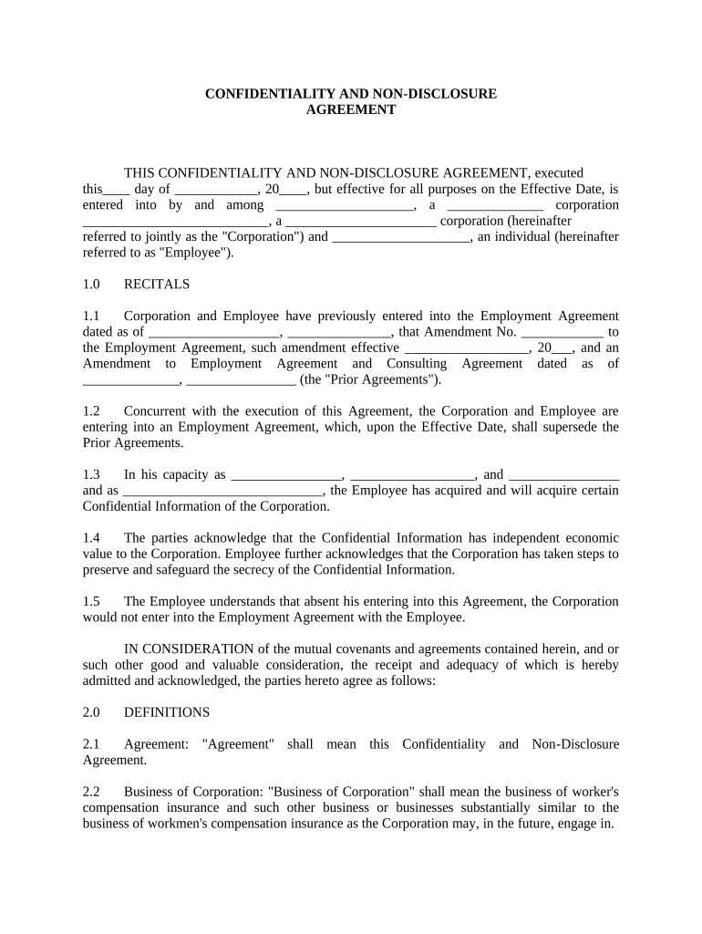 Confidentiality and Nondisclosure Agreement Employee to Corporation Detailed  Form