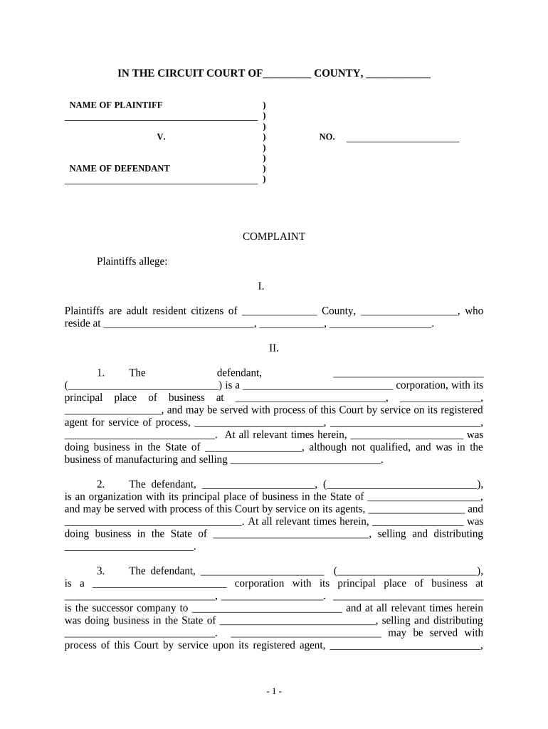 Product Liability  Form