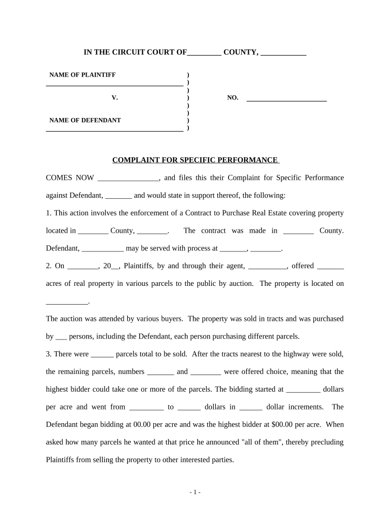 Complaint Specific Performance