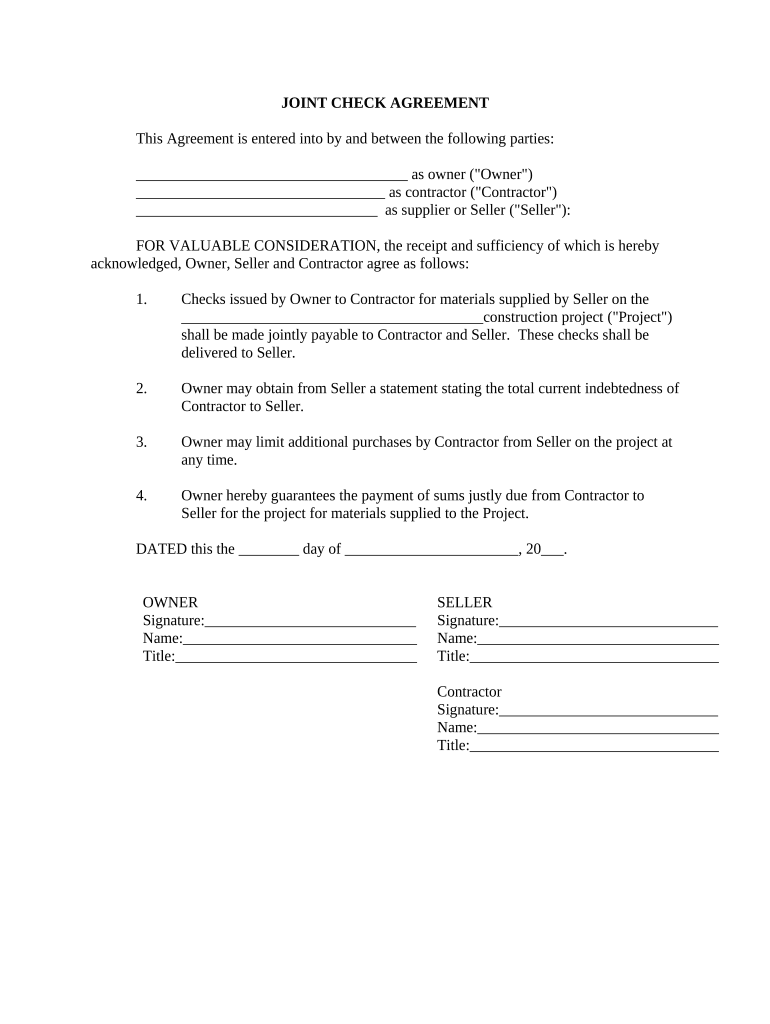 Joint Check Agreement  Form