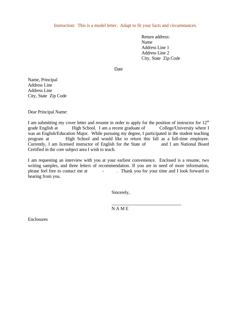 Resume Cover Letter for English Teacher  Form