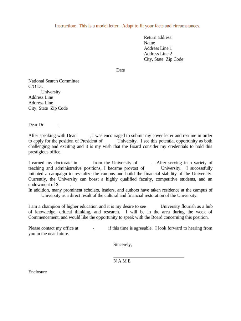 Resume Cover Letter for President of a University  Form