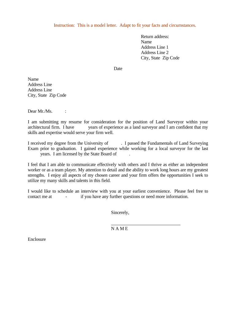 Resume Cover Letter for Land Surveyor  Form