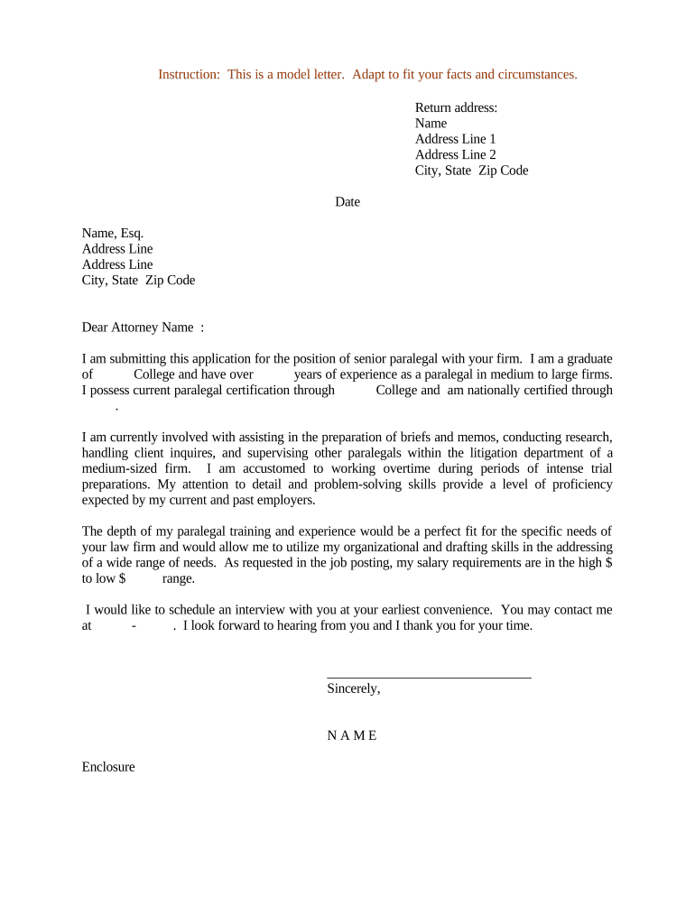 Resume Cover Letter for Paralegal  Form