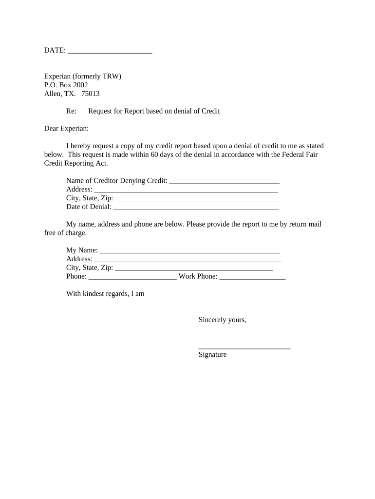 Letter Requesting Credit  Form