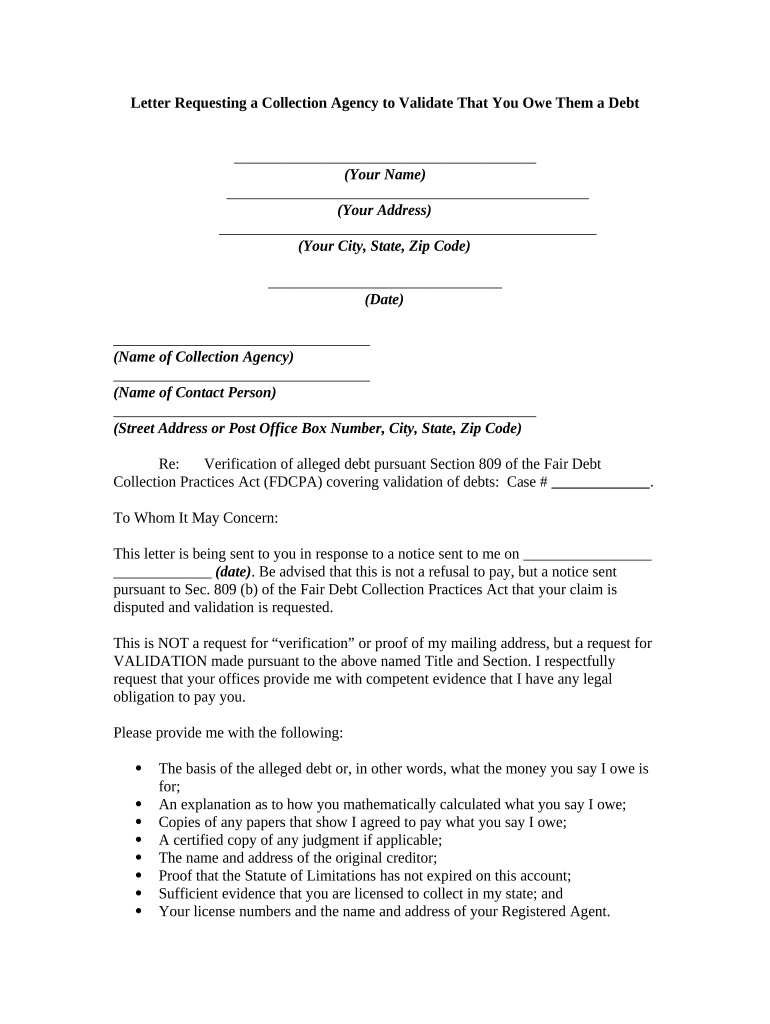 Letter Collection Debt  Form