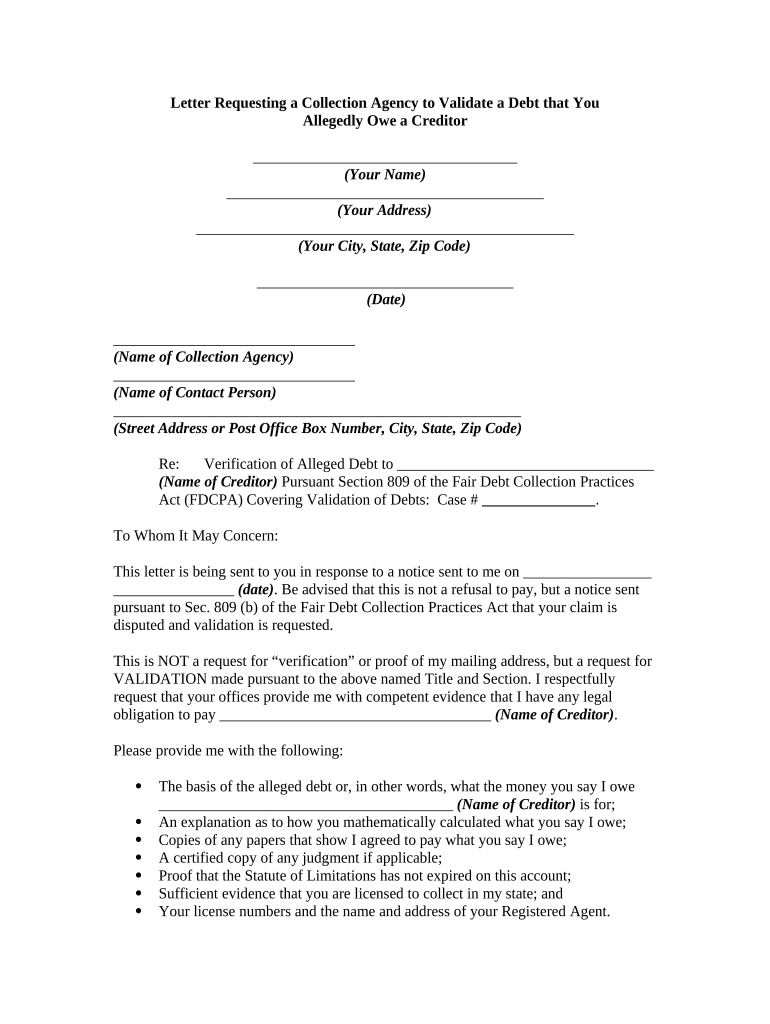 Debt Validation Letter  Form