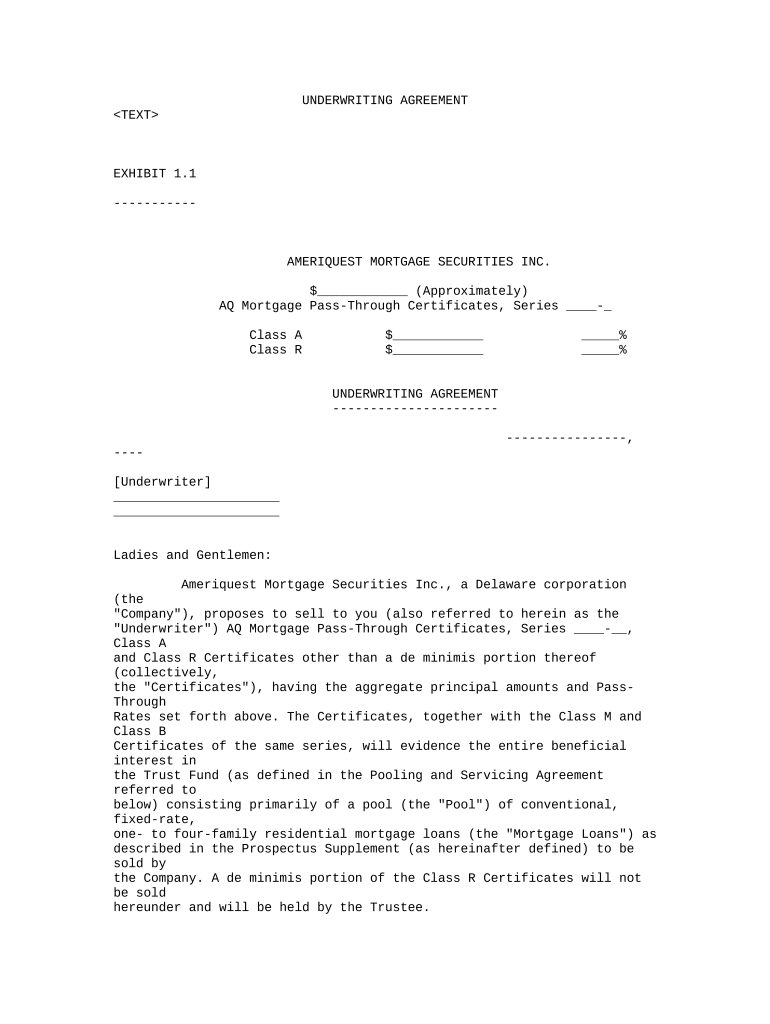 Underwriting Agreement Sample  Form