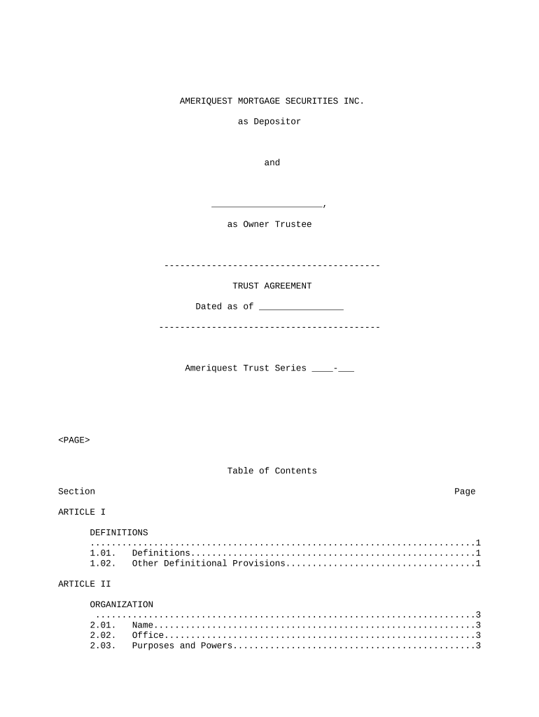 Trust Agreement Mortgage  Form