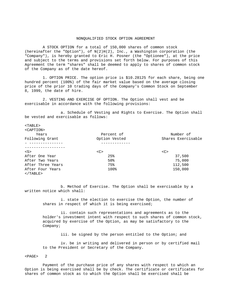 Nonqualified Stock Option  Form