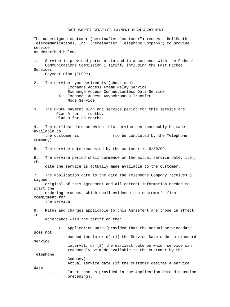 Payment Plan Agreement  Form