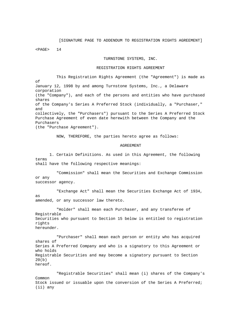 Registration Rights Agreement between Turnstone Systems, Inc and Purchaser  Form