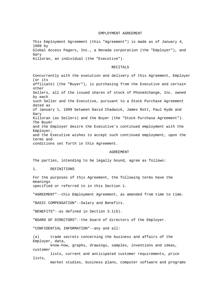 Sample Employment Agreement  Form