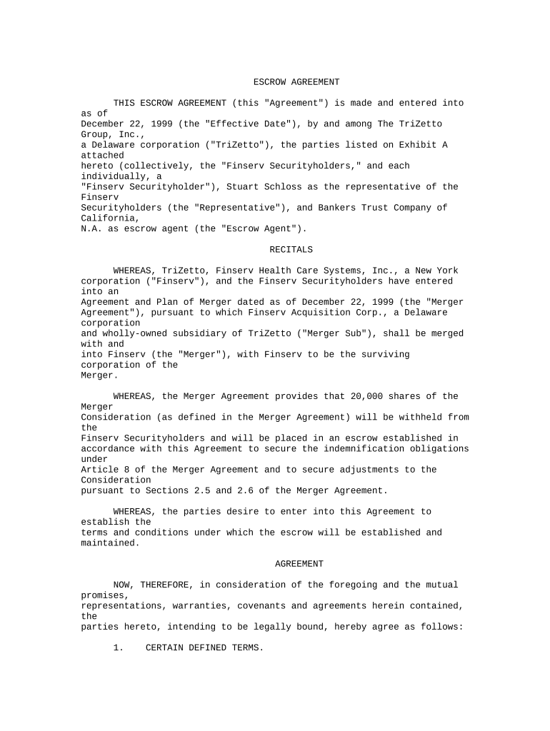 Escrow Agreement Form