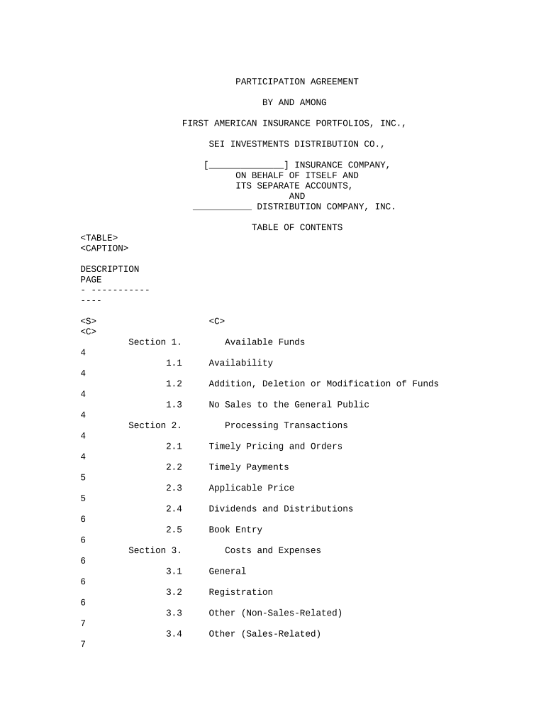 Participation Agreement  Form