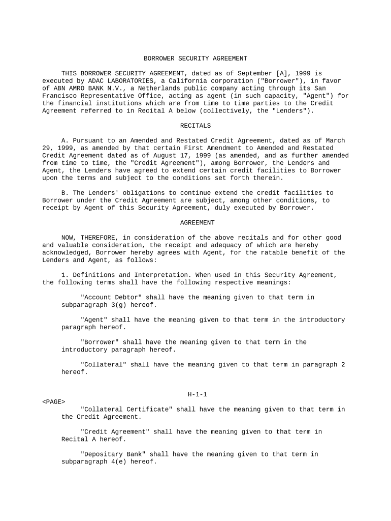 Fill and Sign the Borrower Security Agreement Regarding the Extension of Credit Facilities Form