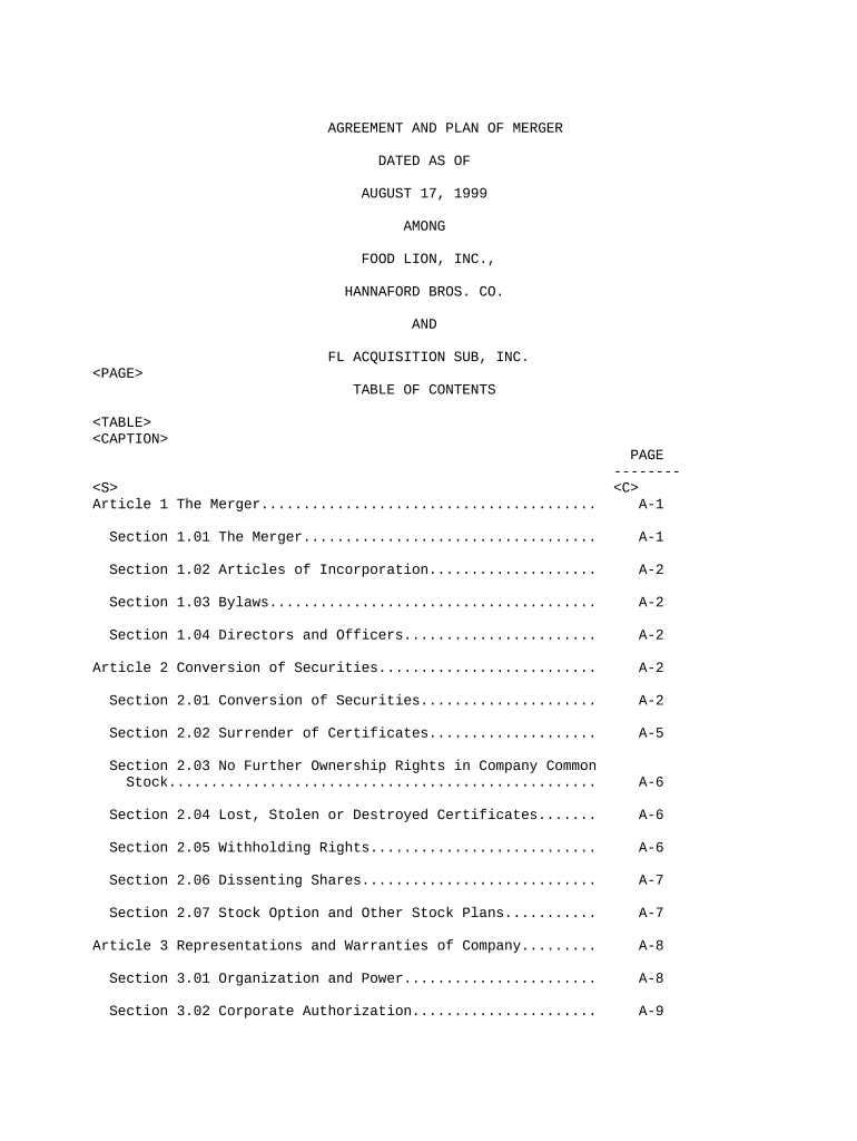 Merger Form Agreement