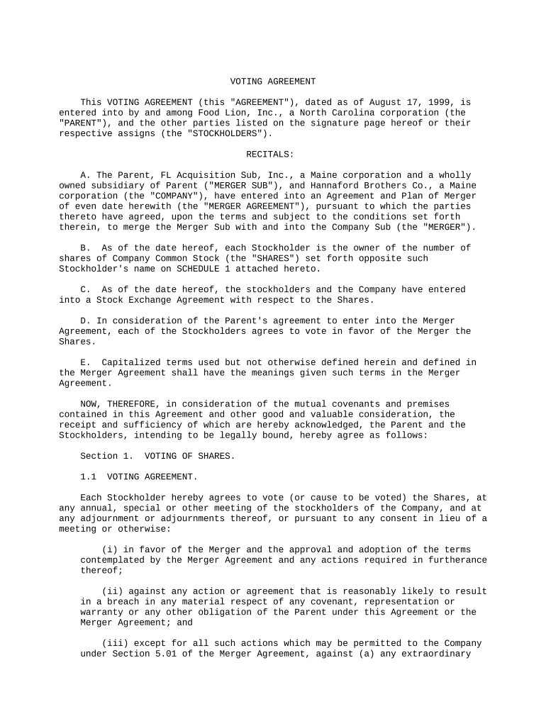 Voting Agreement Merger  Form