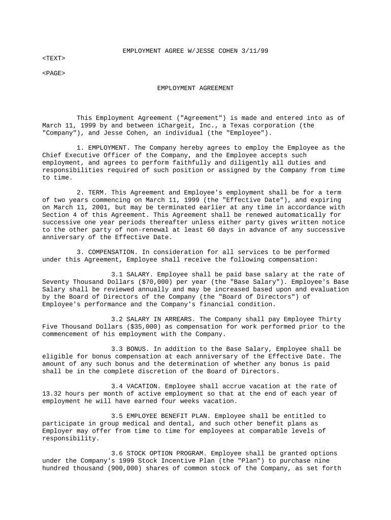 Contract of Employment Agreement Form