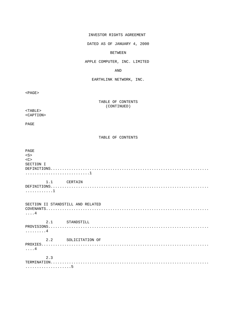 Investor Rights Agreement  Form