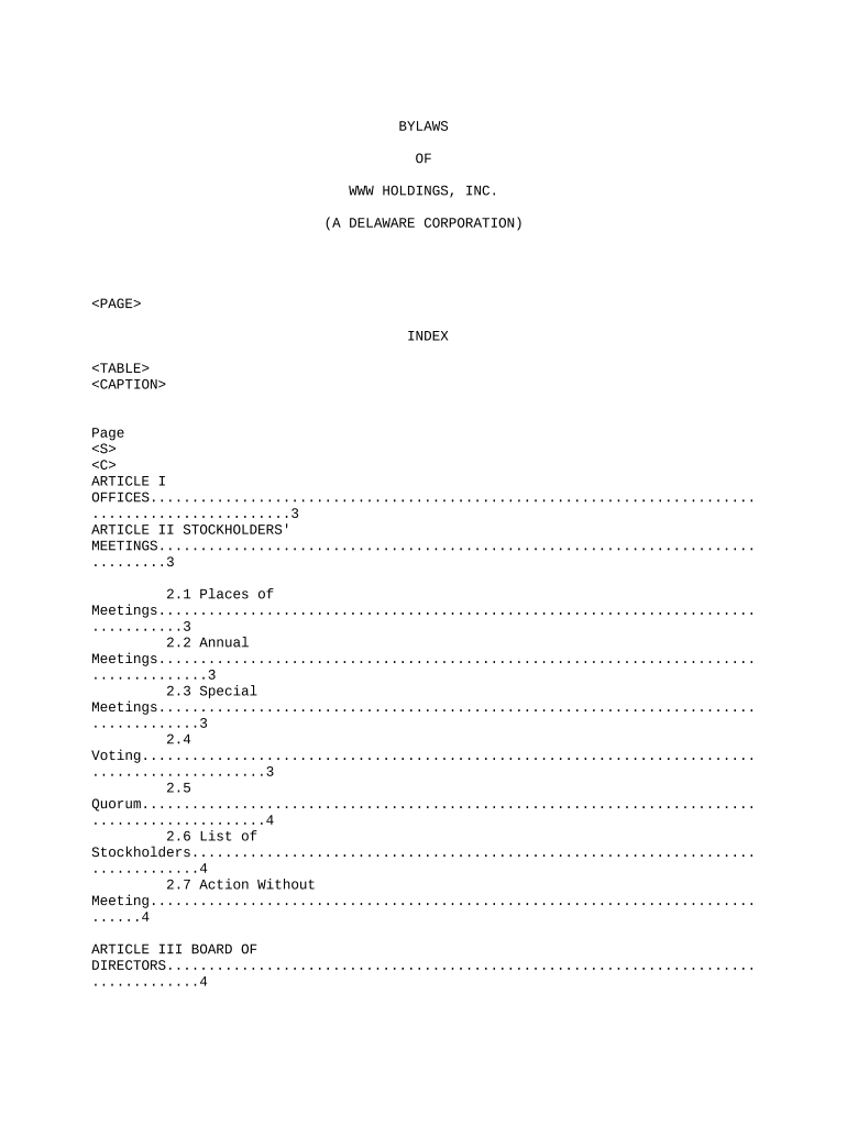 Bylaws of WW Holdings, Inc  Form