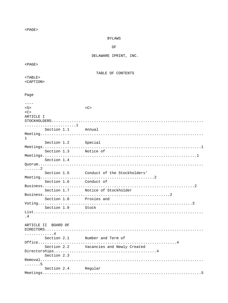 Bylaws Delaware Template  Form