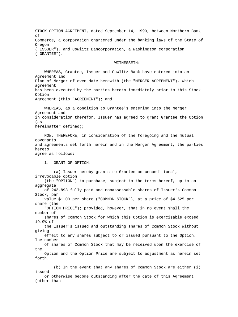 Stock Option Agreement  Form