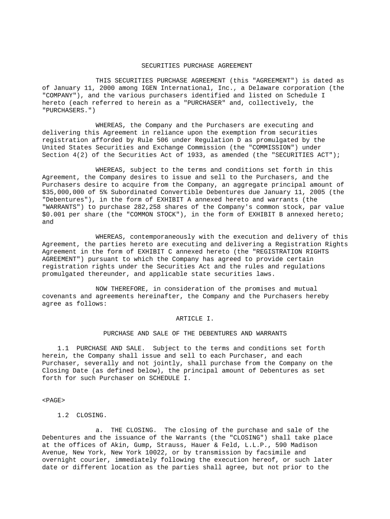 Securities Purchase  Form