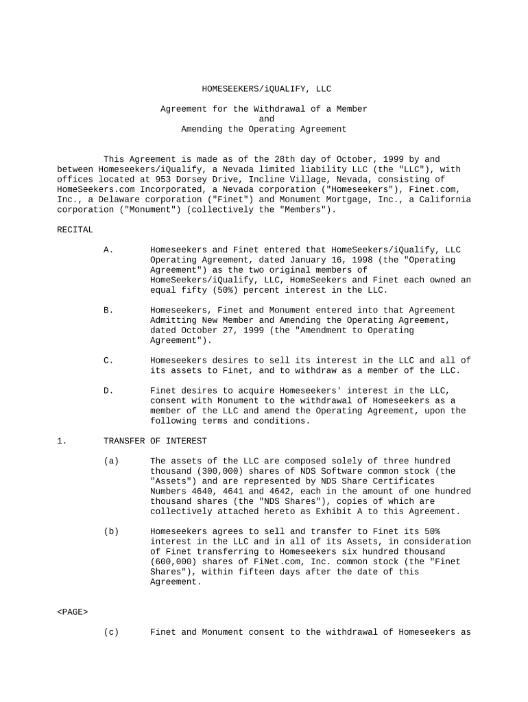 Operating Agreement Contract  Form