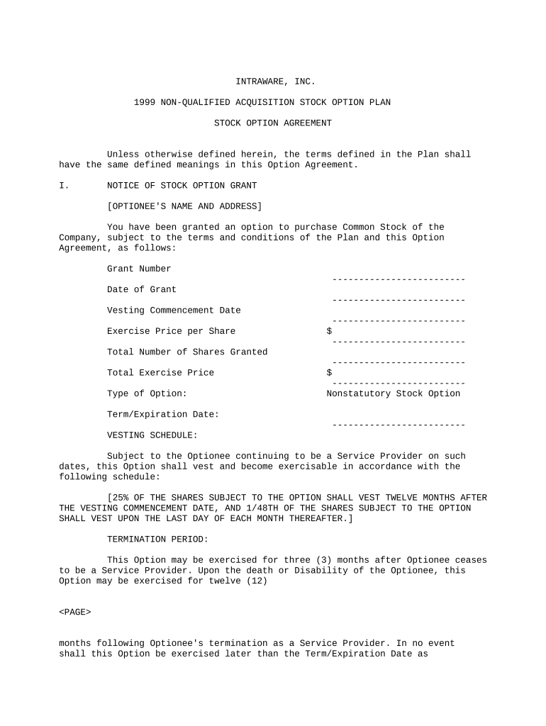 Stock Option Agreement  Form