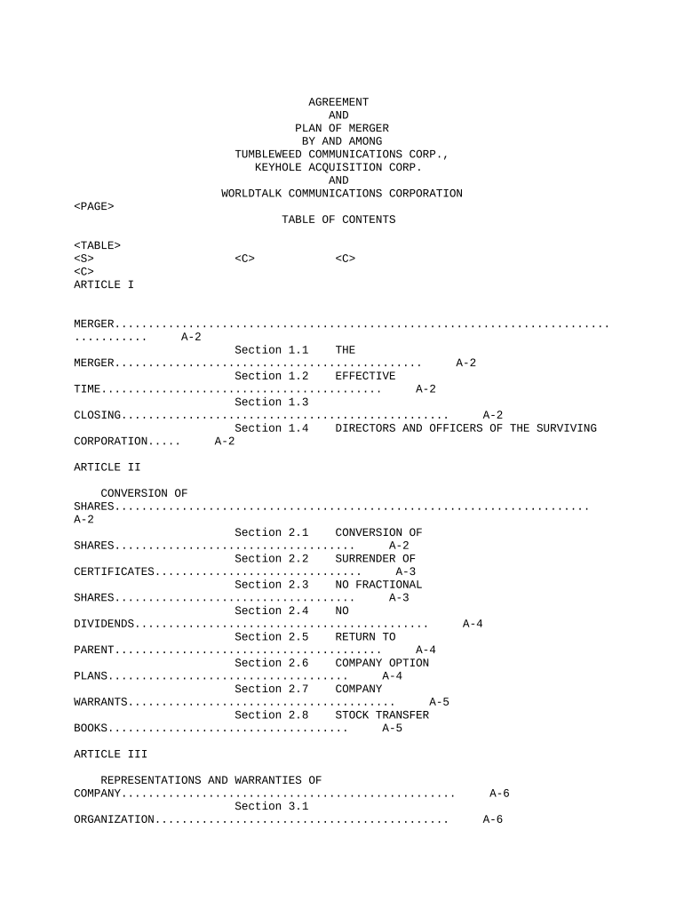 Corporation Acquisition  Form