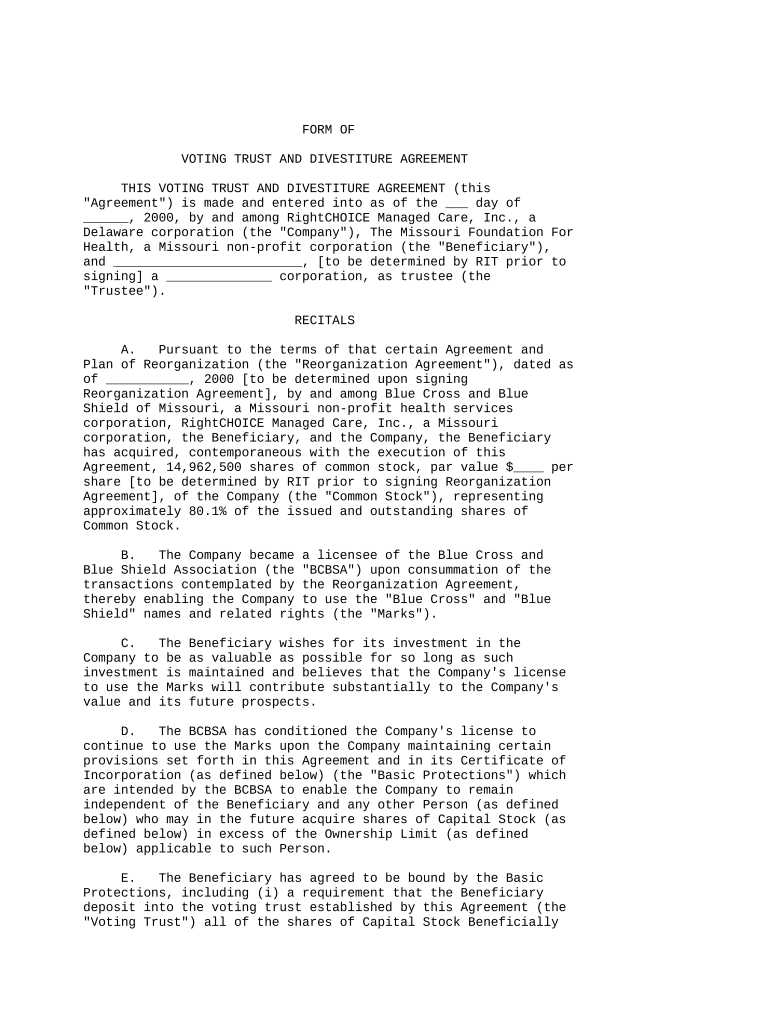 Divestiture Agreement  Form