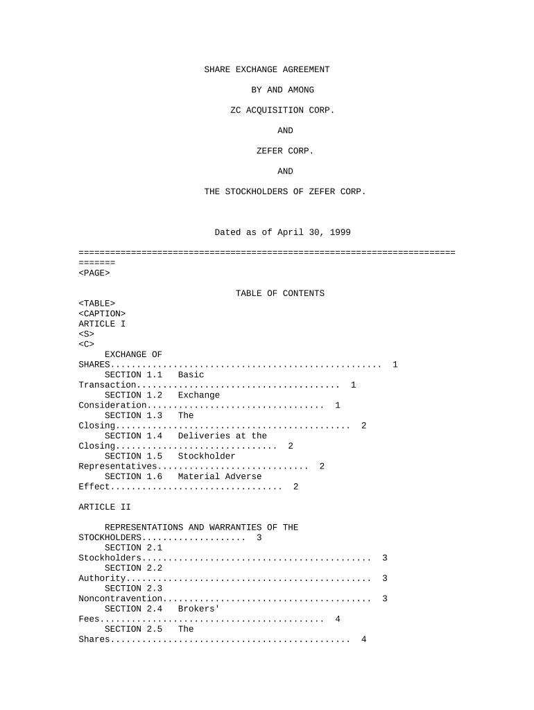 Share Exchange Agreement Template  Form