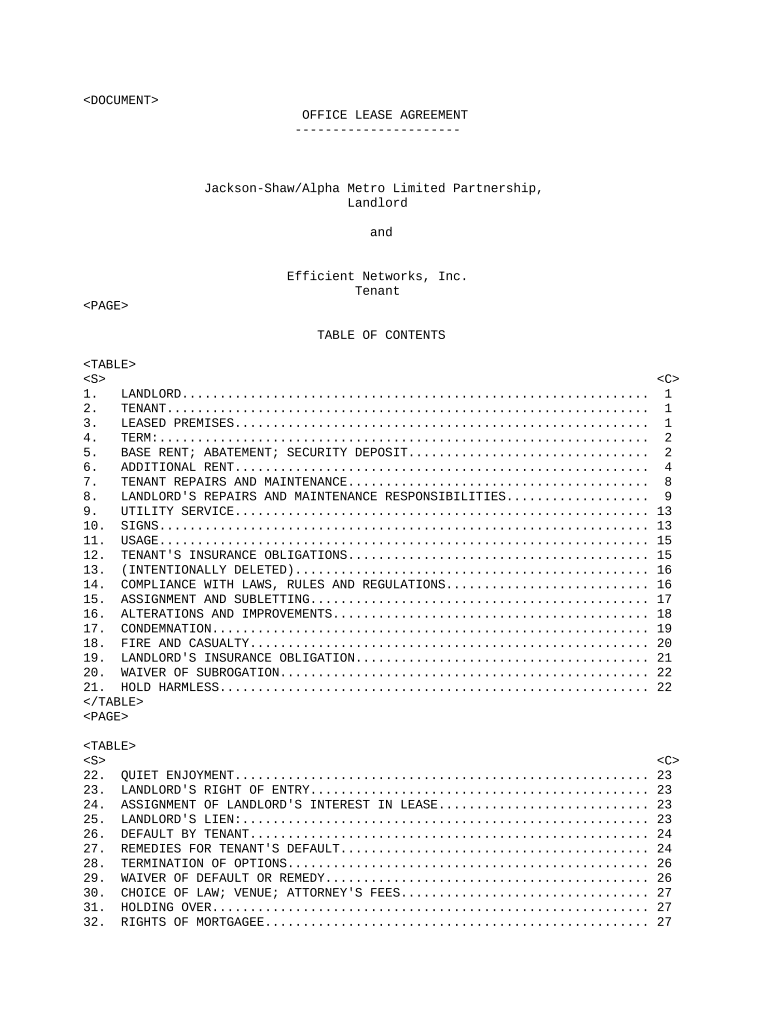 Lease Agreement Jackson Shawn Alpha Metro Limited Partnership and Efficient Networks, Inc  Form