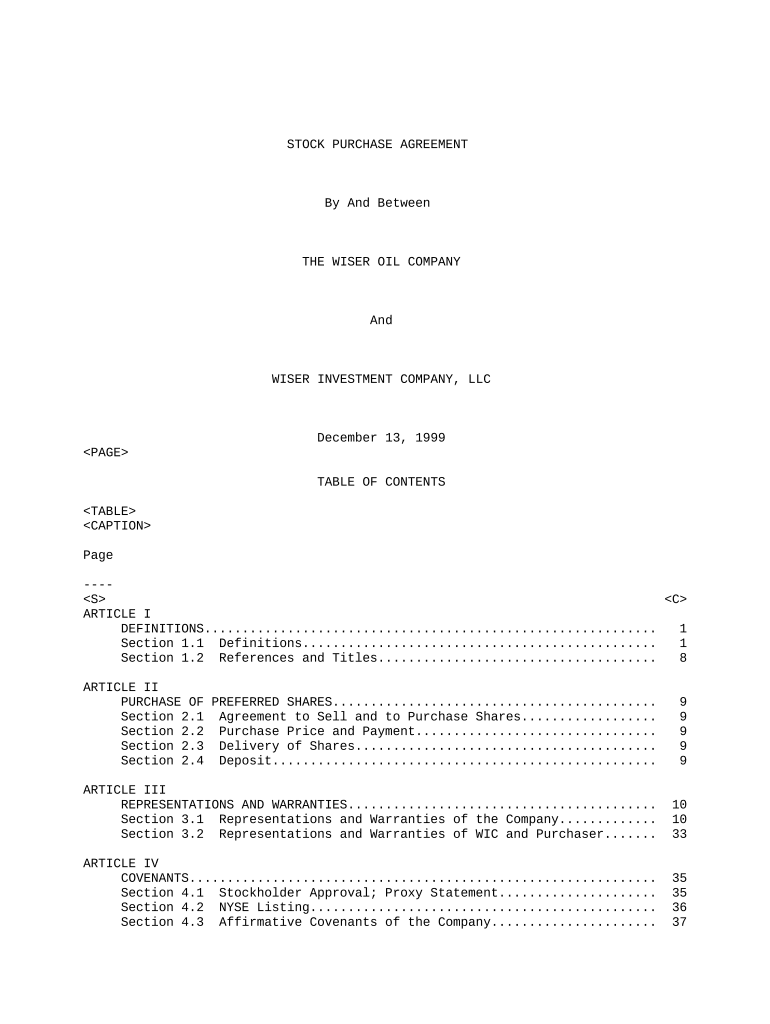 Stock Purchase Agreement  Form