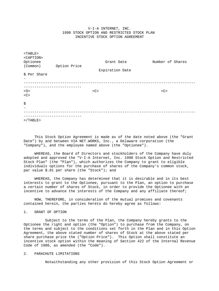 Stock Option Agreement Form