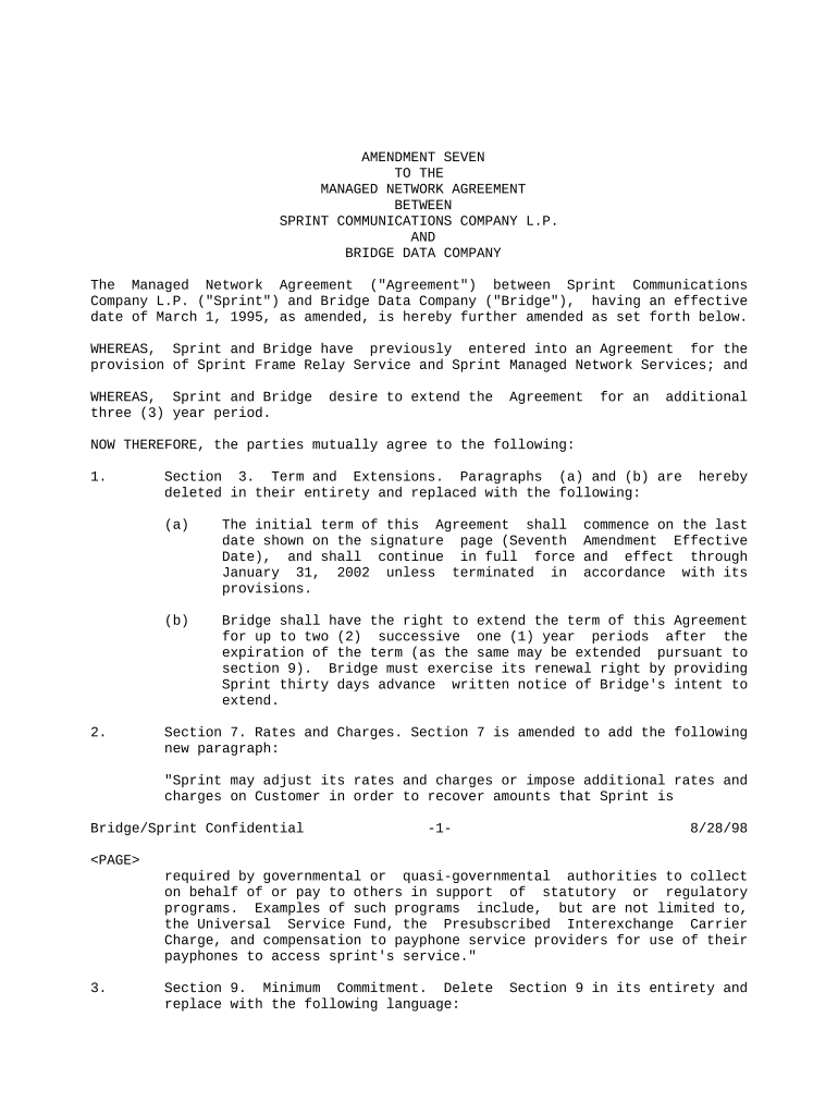 Amendment No 7 to Managed Network Agreement between Sprint Communications Company, LP and Bridge Data Company  Form