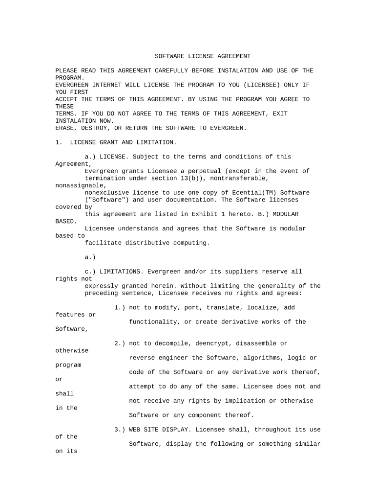 Software License Agreement  Form