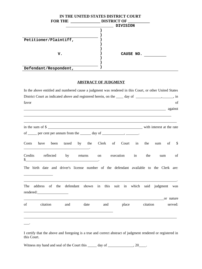 Abstract Judgment  Form