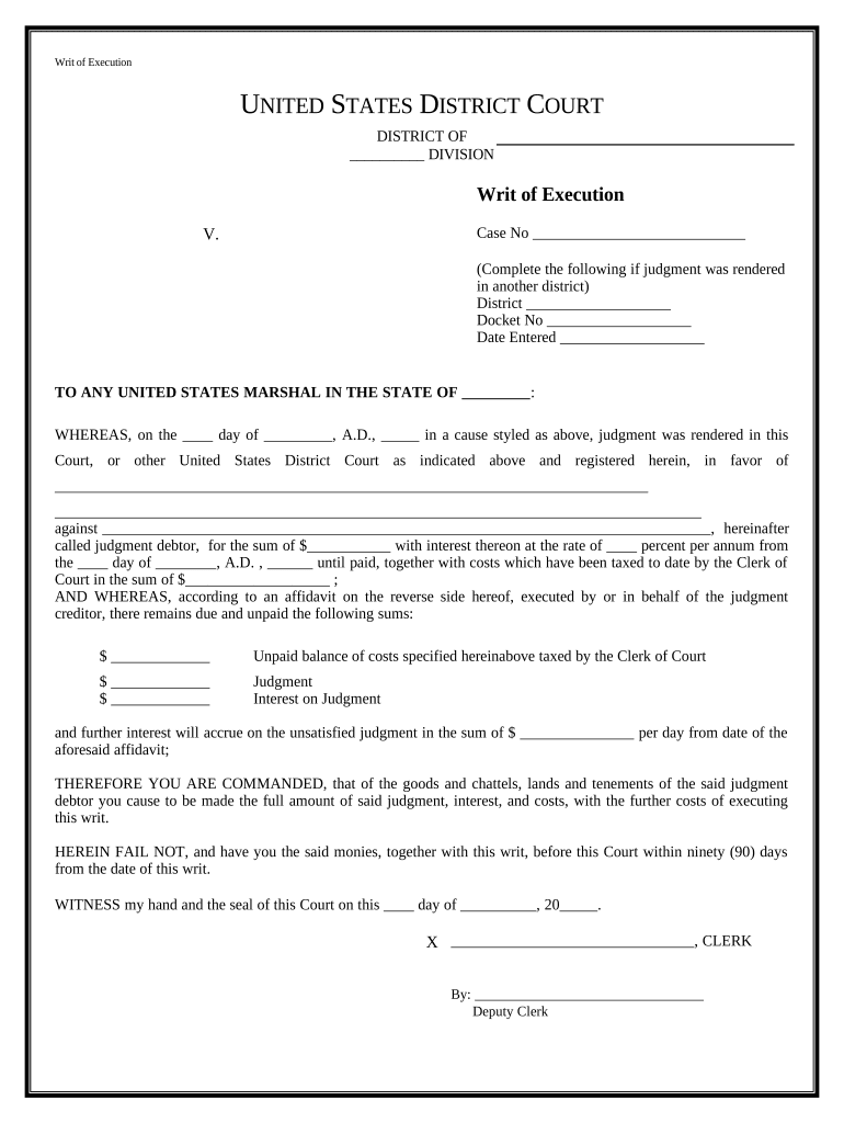 Writ of Execution  Form