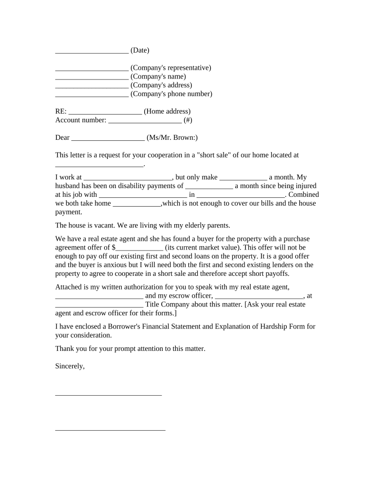 Letter Short Sale  Form